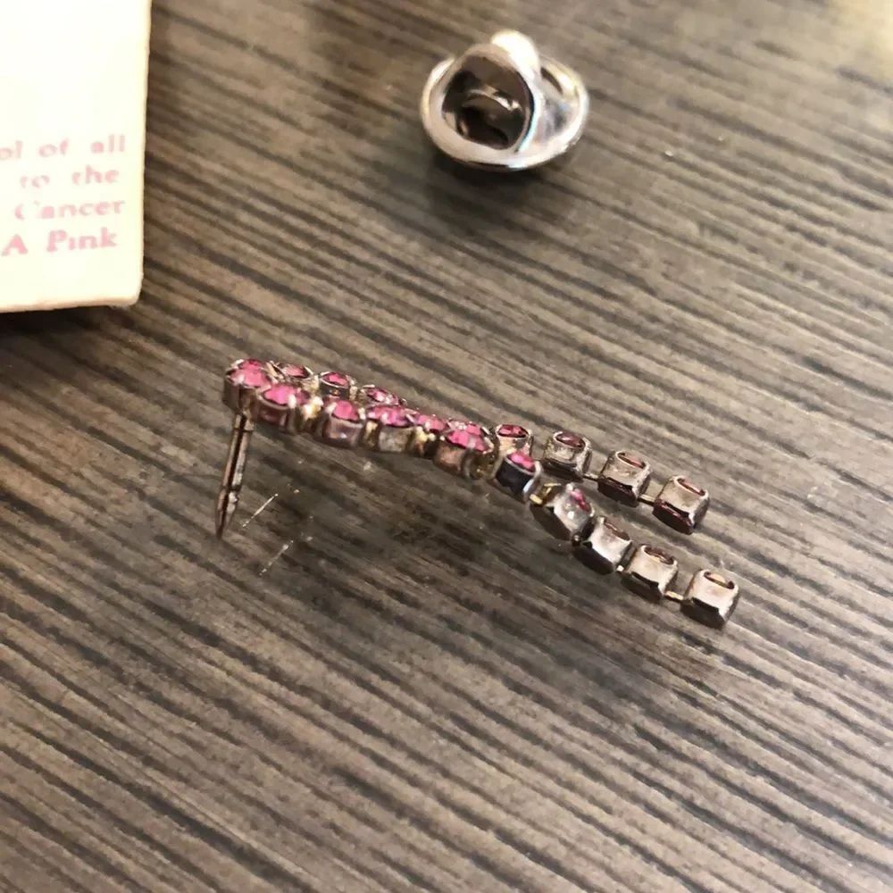 Vintage Pink Rhinestone Breast Cancer Ribbon Pin - Picture 6 of 12